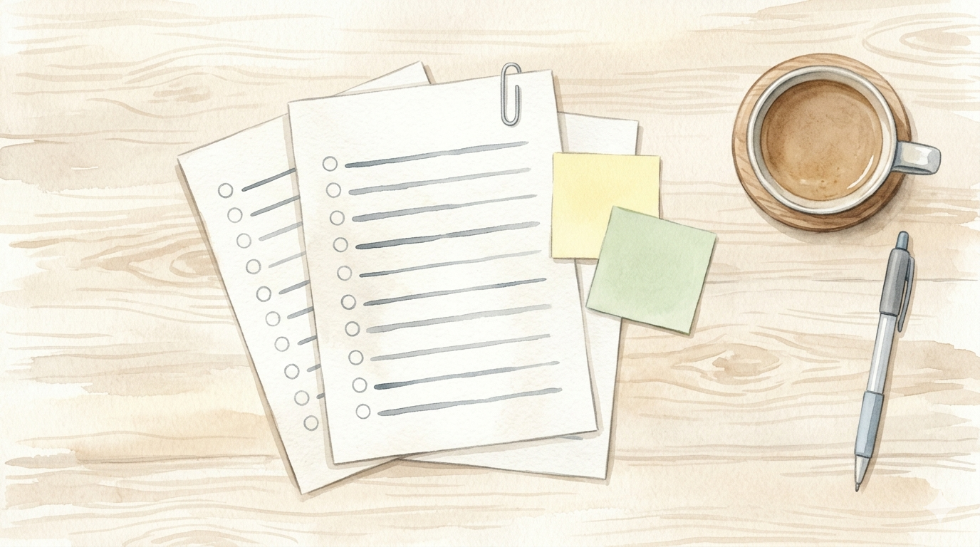 面談で聞かれた質問項目を箇条書きにしたメモのイメージ